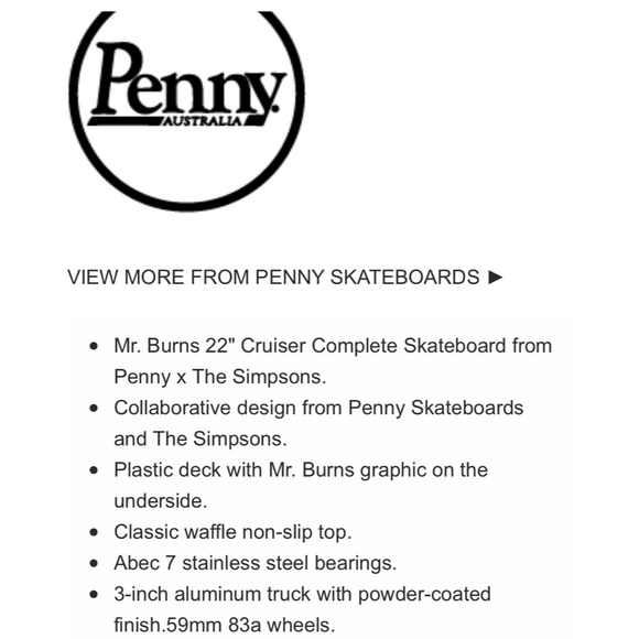 RARE 2017 Penny Skateboard x The Simpsons Collab Mr. Burns “Excellent” 22” Deck - Picture 7 of 7